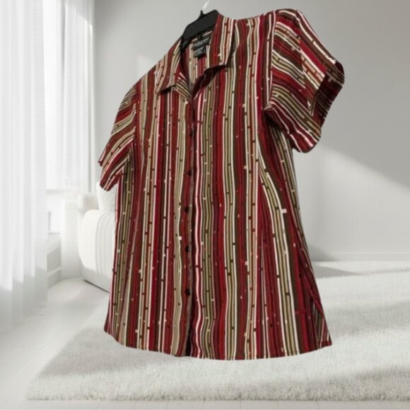 Notations Retro 90s Satin Striped Short Sleeve Button Down Shirt Top Petite M - Picture 4 of 12